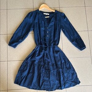 LOFT Blue Ruffled Tie Front Sundress